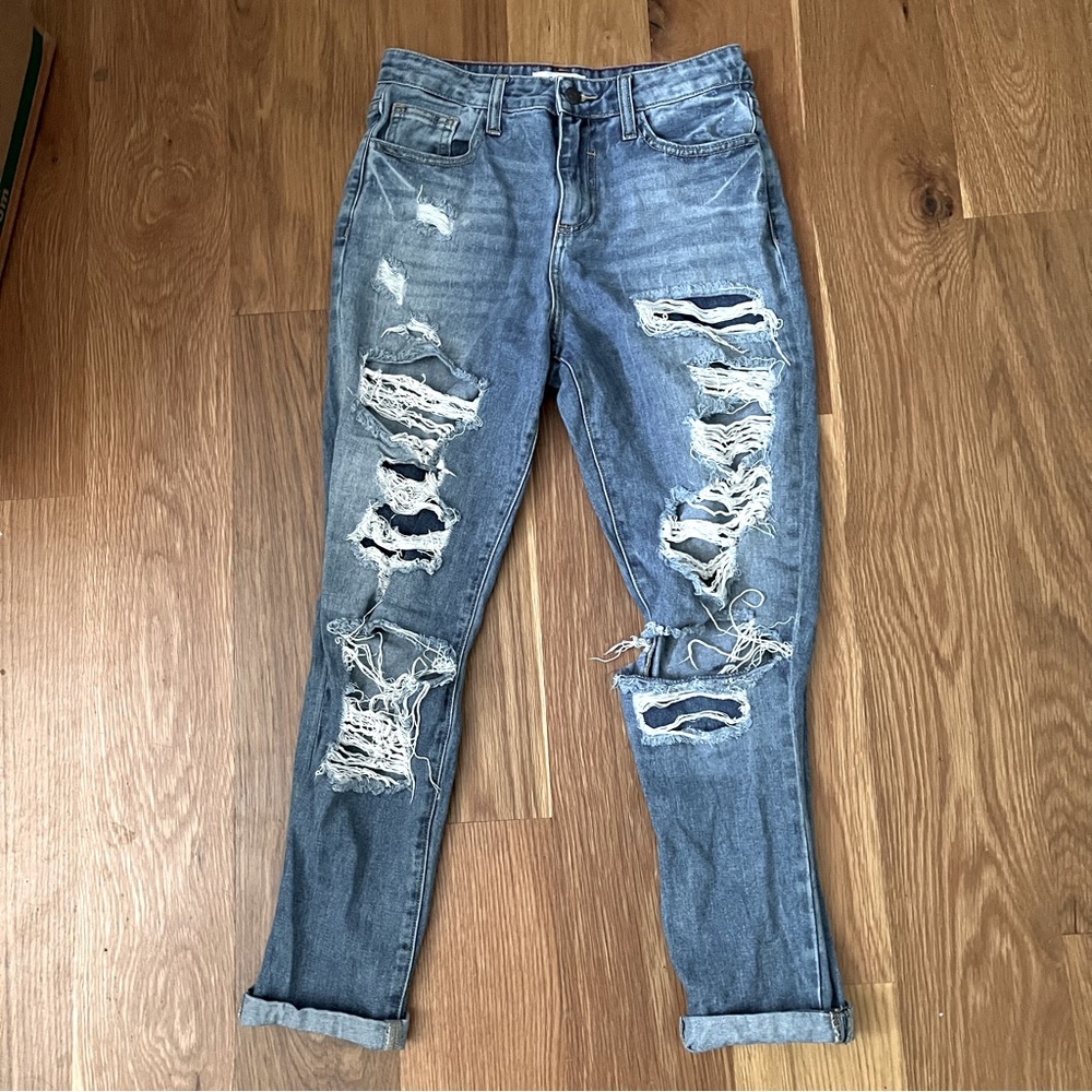 High waisted tripped mom jeans size small